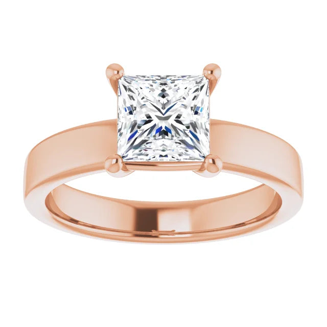 Princess Rose Gold Wide Band Solitaire Engagement Ring