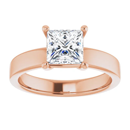 Princess Rose Gold Wide Band Solitaire Engagement Ring