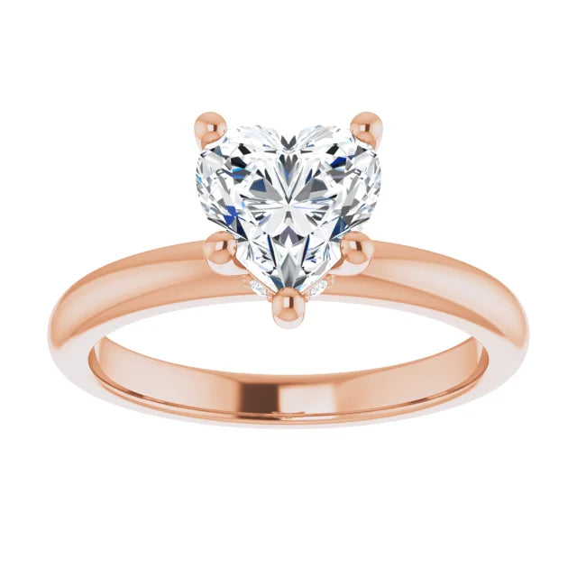 Heart Cut Rose Gold Low Hidden Halo Solitaire Engagement Ring