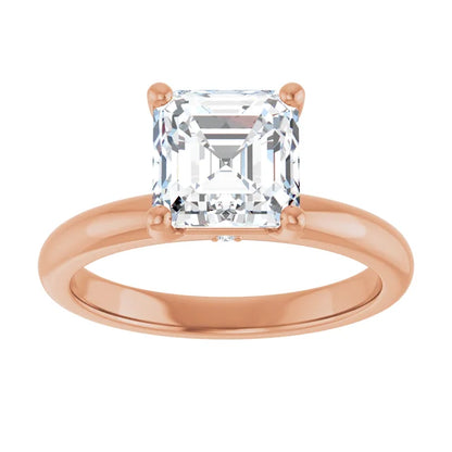 Asscher Cut Rose Gold Low Hidden Halo Solitaire Engagement Ring
