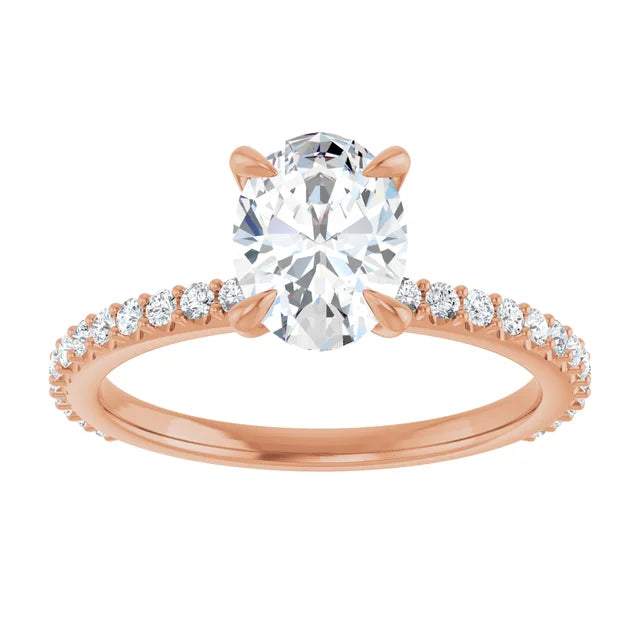 Oval Rose Gold Claw Set Style Engagement Ring 