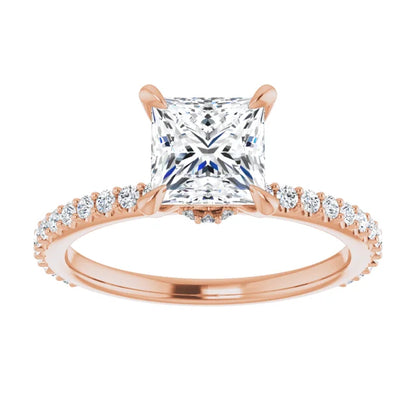 Princess Rose Gold Claw Set Style Engagement Ring 