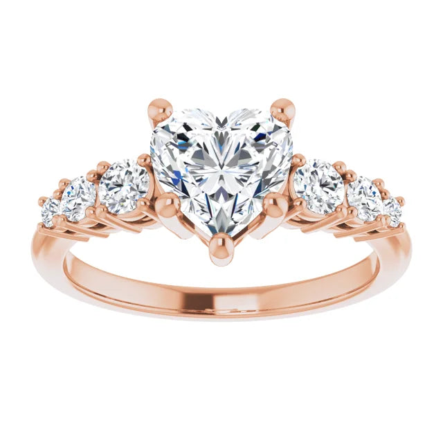 Heart Rose Gold Multi Stone Accent Style Engagement Ring