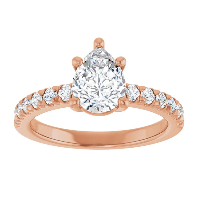 Pear Five Claw Pave Rose Gold Engagement Ring 