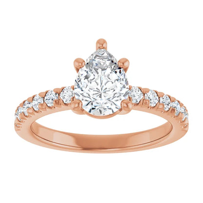 Pear Five Claw Pave Rose Gold Engagement Ring 