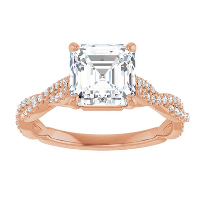 Asscher Rose Gold Twist Style Engagement Ring