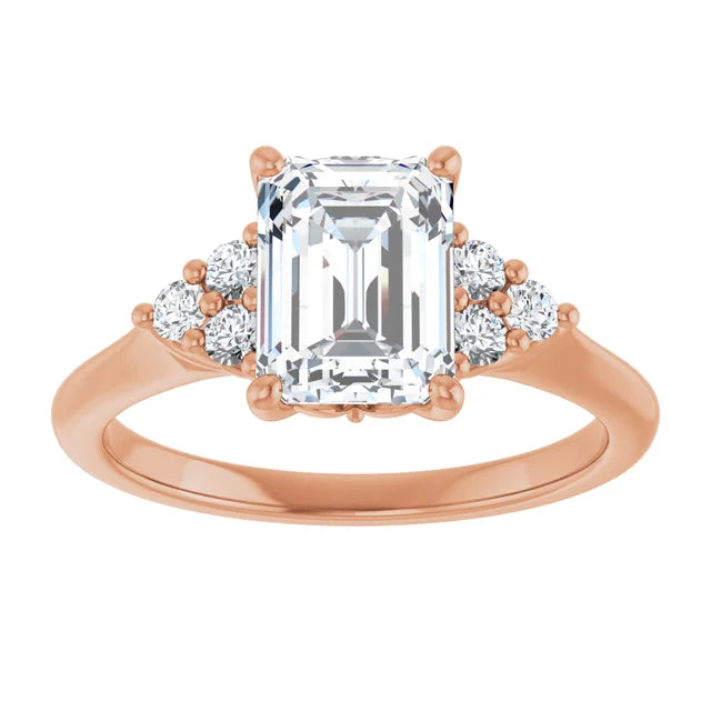 Emerald Rose Gold Antique Inspired Design Engagement Ring