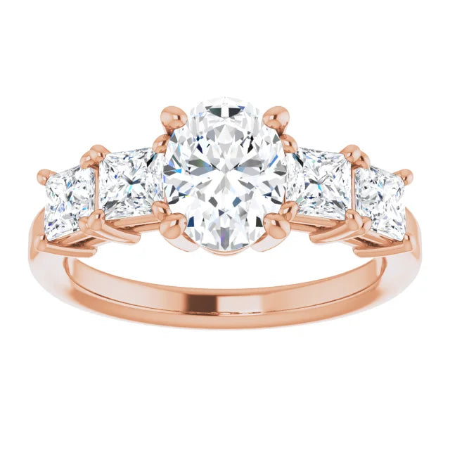 Oval Rose Gold Multi Stone Accent Style Engagement Ring