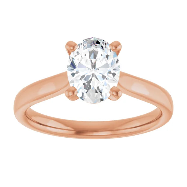 Four Claw Rose Gold Oval Solitaire Engagement Ring