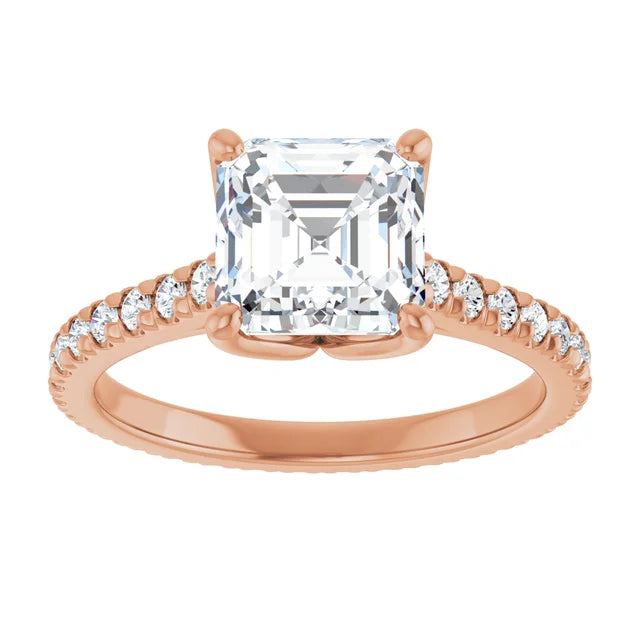 Asscher Rose Gold Claw Set Eternity Style Engagement Ring