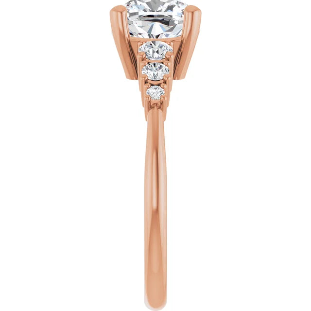 Cushion Rose Gold Multi Stone Accent Style Engagement Ring