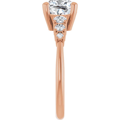 Cushion Rose Gold Multi Stone Accent Style Engagement Ring