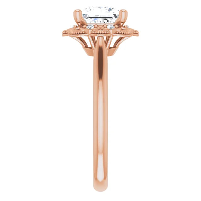 Princess Rose Gold Antique Inspired Design Engagement Ring