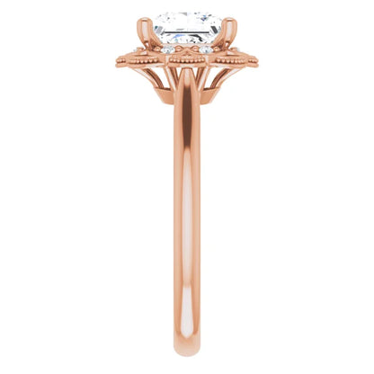 Princess Rose Gold Antique Inspired Design Engagement Ring