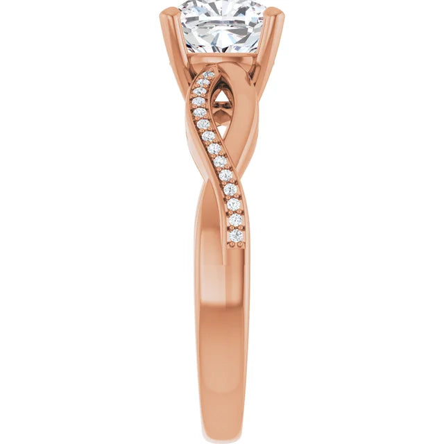Cushion Rose Gold Claw Set Twist Style Engagement Ring 