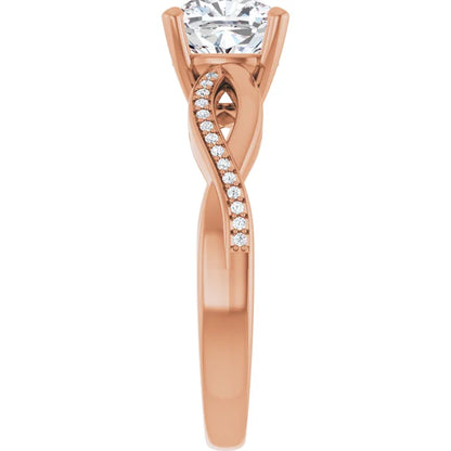 Cushion Rose Gold Claw Set Twist Style Engagement Ring 
