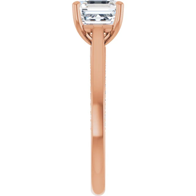 Asscher Rose Gold Solitaire & Hidden Diamond Band Engagement Ring