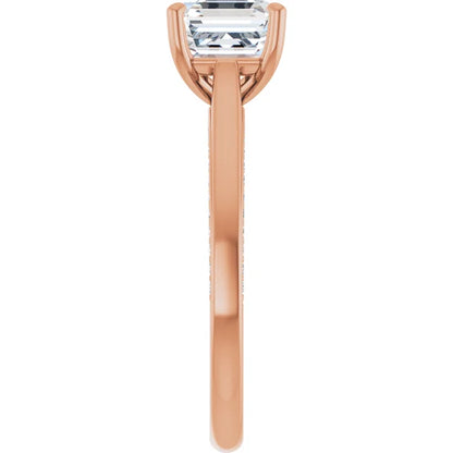 Asscher Rose Gold Solitaire & Hidden Diamond Band Engagement Ring