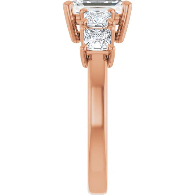 Emerald Rose Gold Multi Stone Accent Style Engagement Ring
