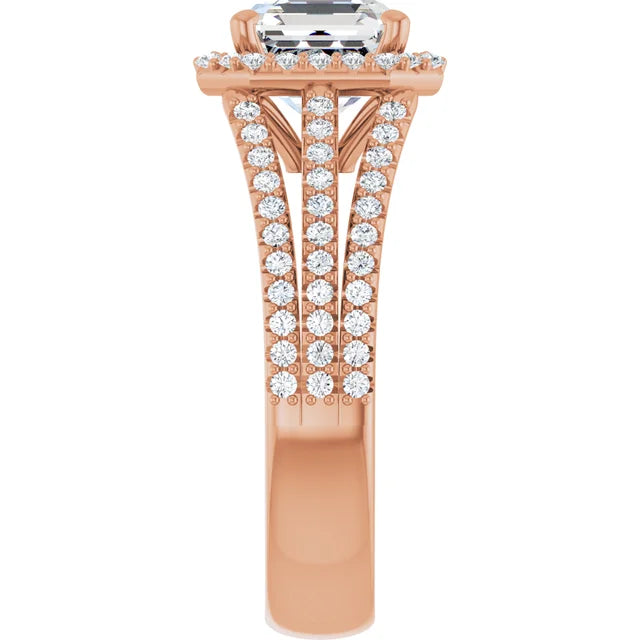 Asscher Rose Gold Halo Style Engagement Ring