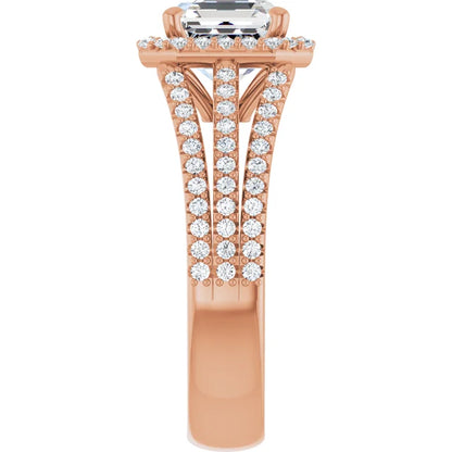 Asscher Rose Gold Halo Style Engagement Ring