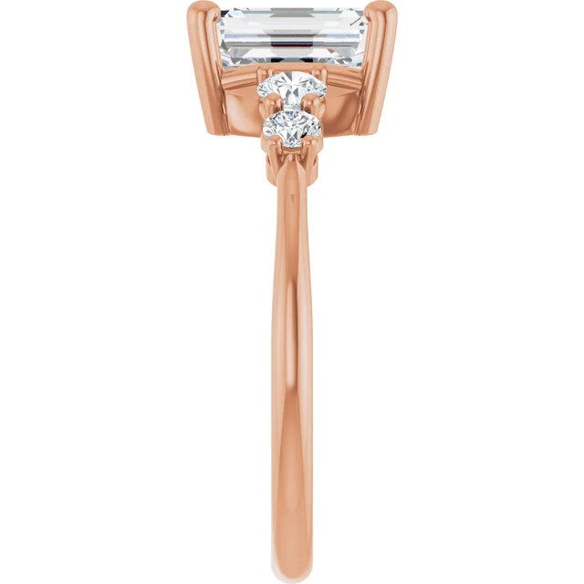 Emerald Rose Gold Multi Stone Accent Style Engagement Ring