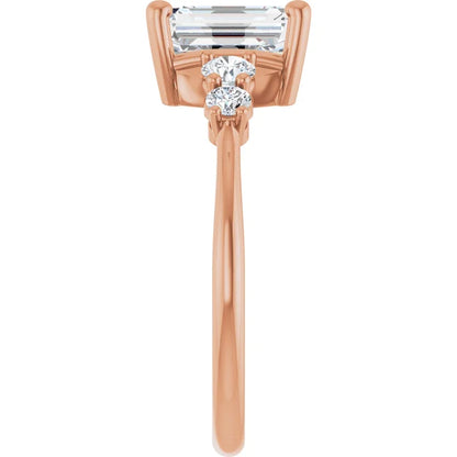 Emerald Rose Gold Multi Stone Accent Style Engagement Ring