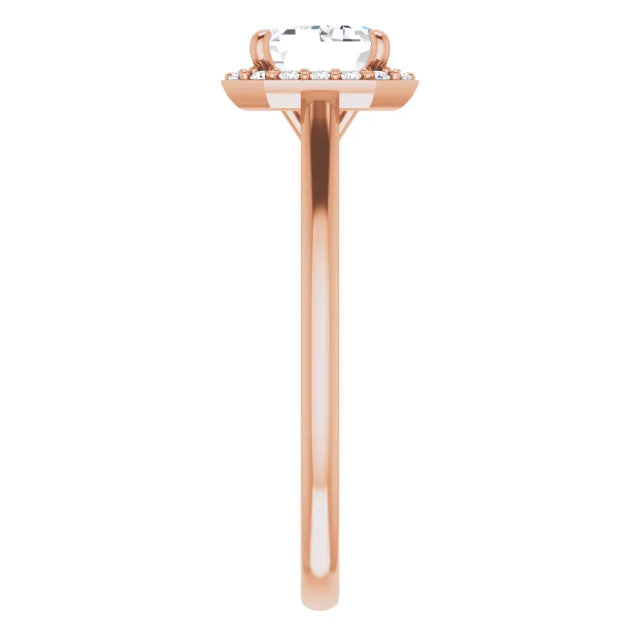 Emerald Rose Gold East West Halo Style Engagement Ring