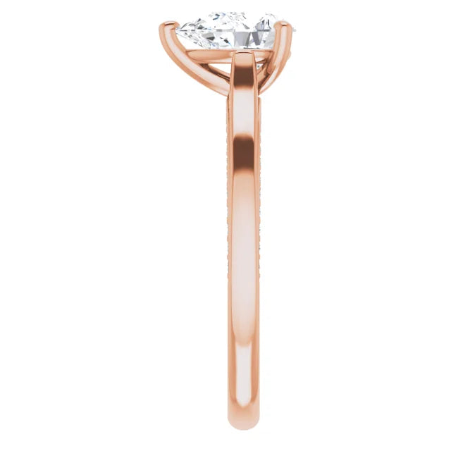 Pear Rose Gold Solitaire & Hidden Diamond Band Engagement Ring