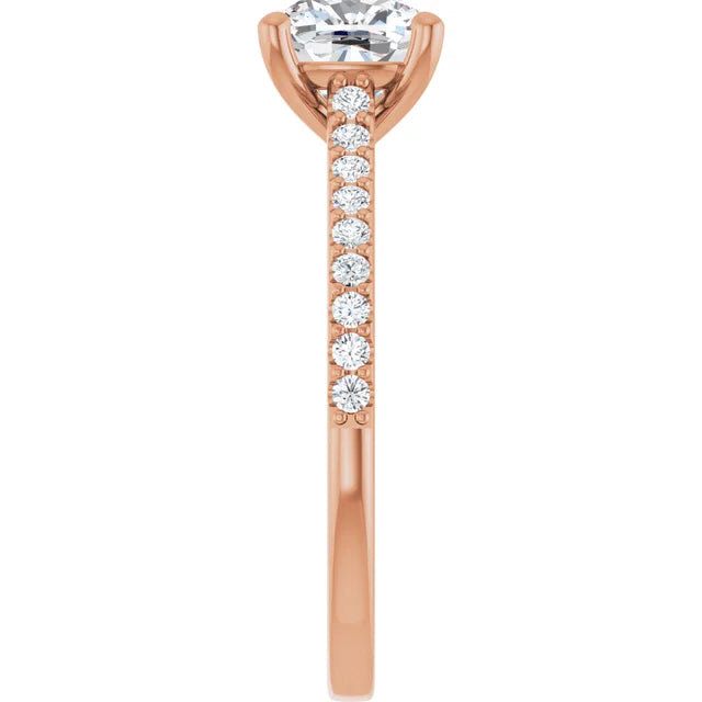 Cushion Rose Gold Pave Style Lab Diamond Engagement Ring 