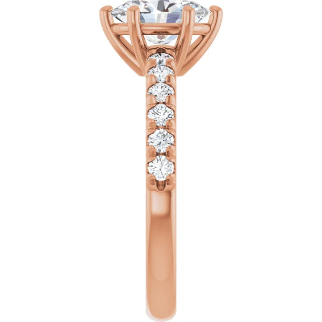 Oval Six Claw Pave Rose Gold Engagement Ring 