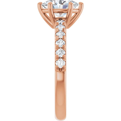Oval Six Claw Pave Rose Gold Engagement Ring 