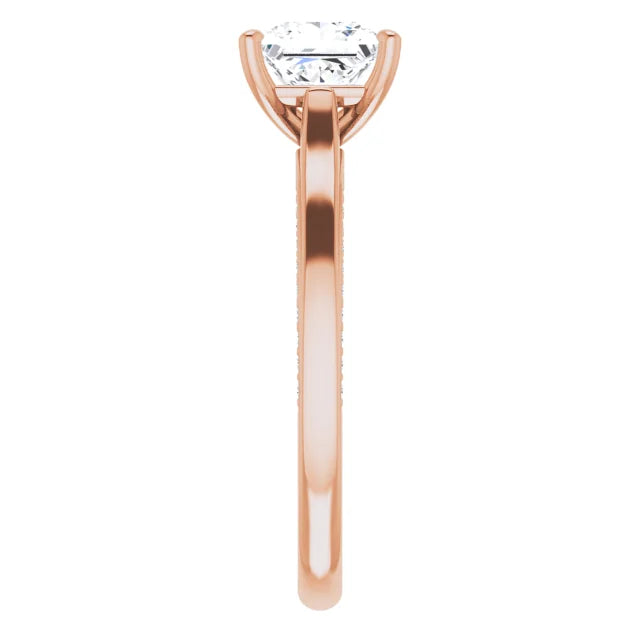 Princess Rose Gold Solitaire & Hidden Diamond Band Engagement Ring