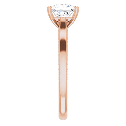 Princess Rose Gold Solitaire & Hidden Diamond Band Engagement Ring
