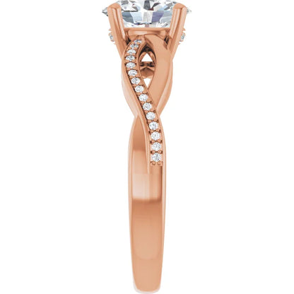 Oval Rose Gold Claw Set Twist Style Engagement Ring 