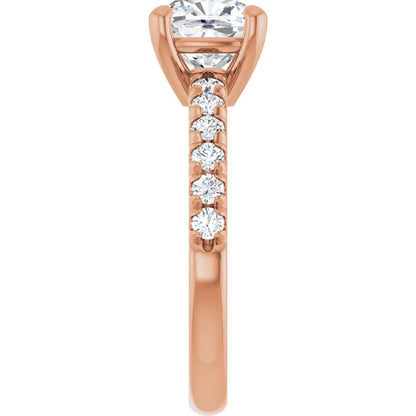 Cushion Four Claw Pave Rose Gold Engagement Ring 