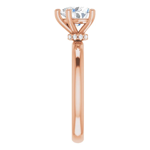 Heart Cut Rose Gold Low Hidden Halo Solitaire Engagement Ring