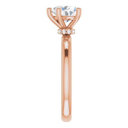 Heart Cut Rose Gold Low Hidden Halo Solitaire Engagement Ring