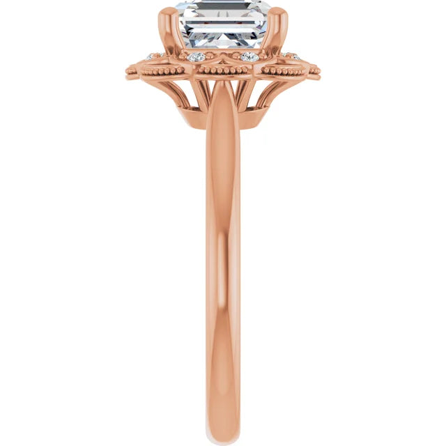 Asscher Rose Gold Antique Inspired Design Engagement Ring