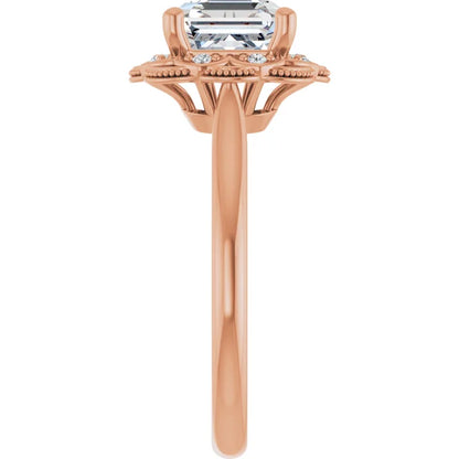 Asscher Rose Gold Antique Inspired Design Engagement Ring