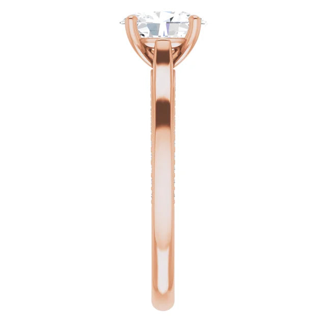 Oval Rose Gold Solitaire & Hidden Diamond Band Engagement Ring