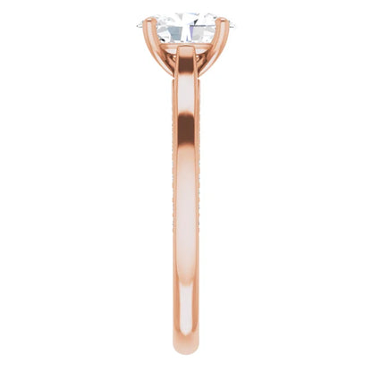 Oval Rose Gold Solitaire & Hidden Diamond Band Engagement Ring