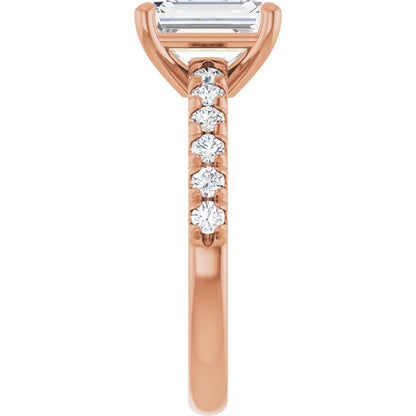 Emerald Four Claw Pave Rose Gold Engagement Ring 