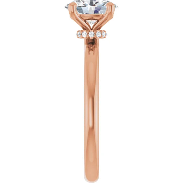 Oval Cut Rose Gold Low Hidden Halo Solitaire Engagement Ring