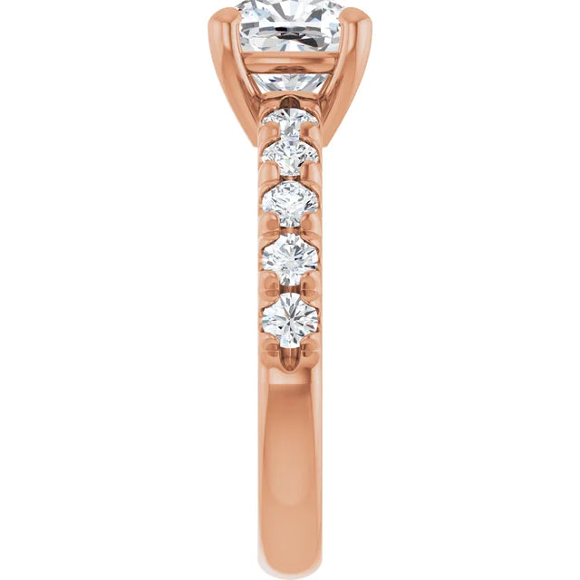 Cushion Rose Gold Four Claw Set Style Engagement Ring