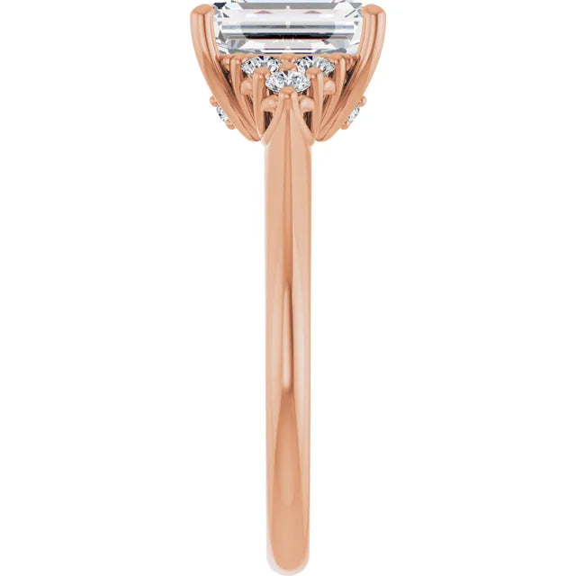 Emerald Rose Gold Antique Inspired Design Engagement Ring