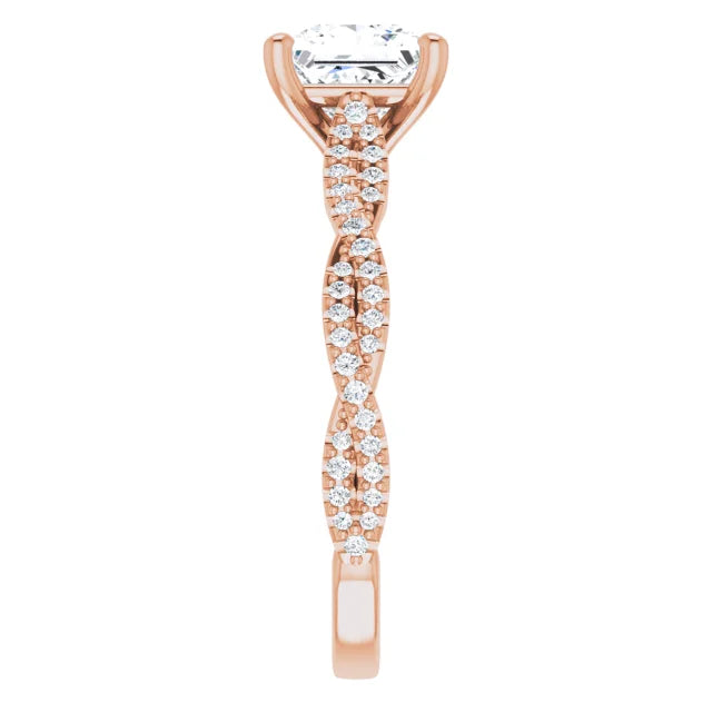 Princess Rose Gold Twist Style Engagement Ring