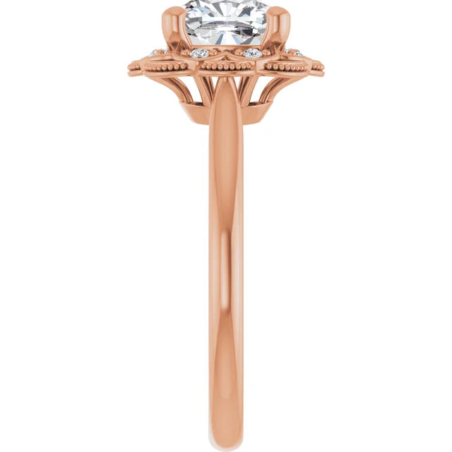Cushion Rose Gold Antique Inspired Design Engagement Ring