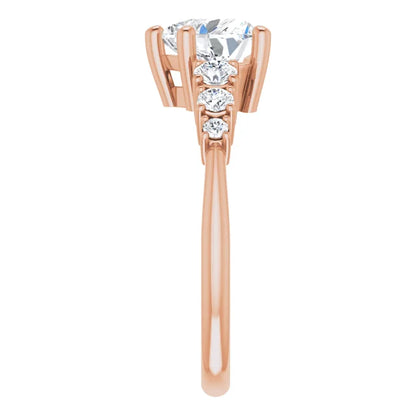 Heart Rose Gold Multi Stone Accent Style Engagement Ring