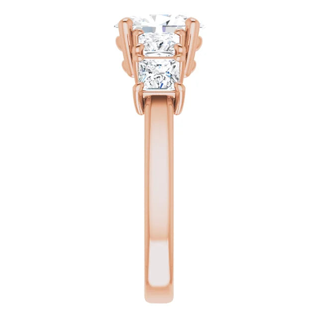 Oval Rose Gold Multi Stone Accent Style Engagement Ring